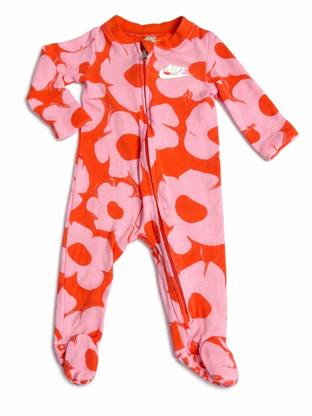 Nike Pink & Orange Floral Zip-Front Baby One-Piece - 0392